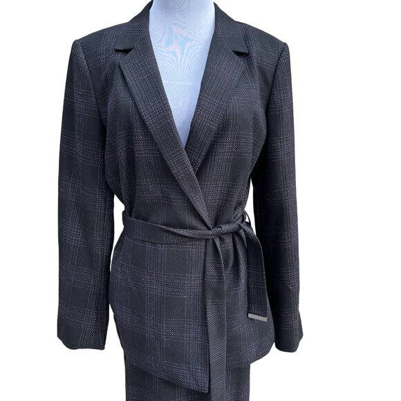 John Meyer‎ Womens Plaid Belted Skirt 2 Pc Suit Black Purple size 10 - Picture 4 of 9